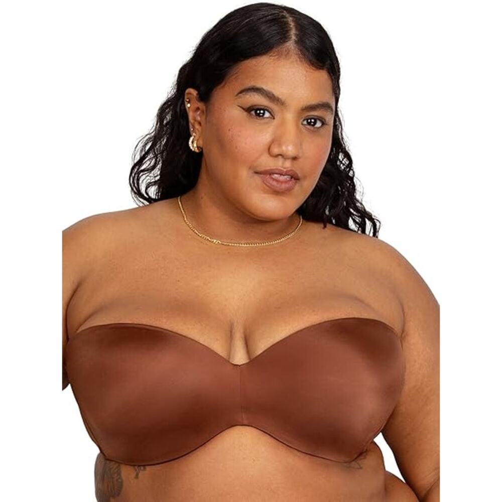New Curvy Couture Womens 42G Mocha Brown Strapless 5-Hook Convertible Bra